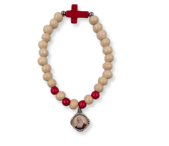 PULSERA BOLAS MADERA CRUZ ROJA